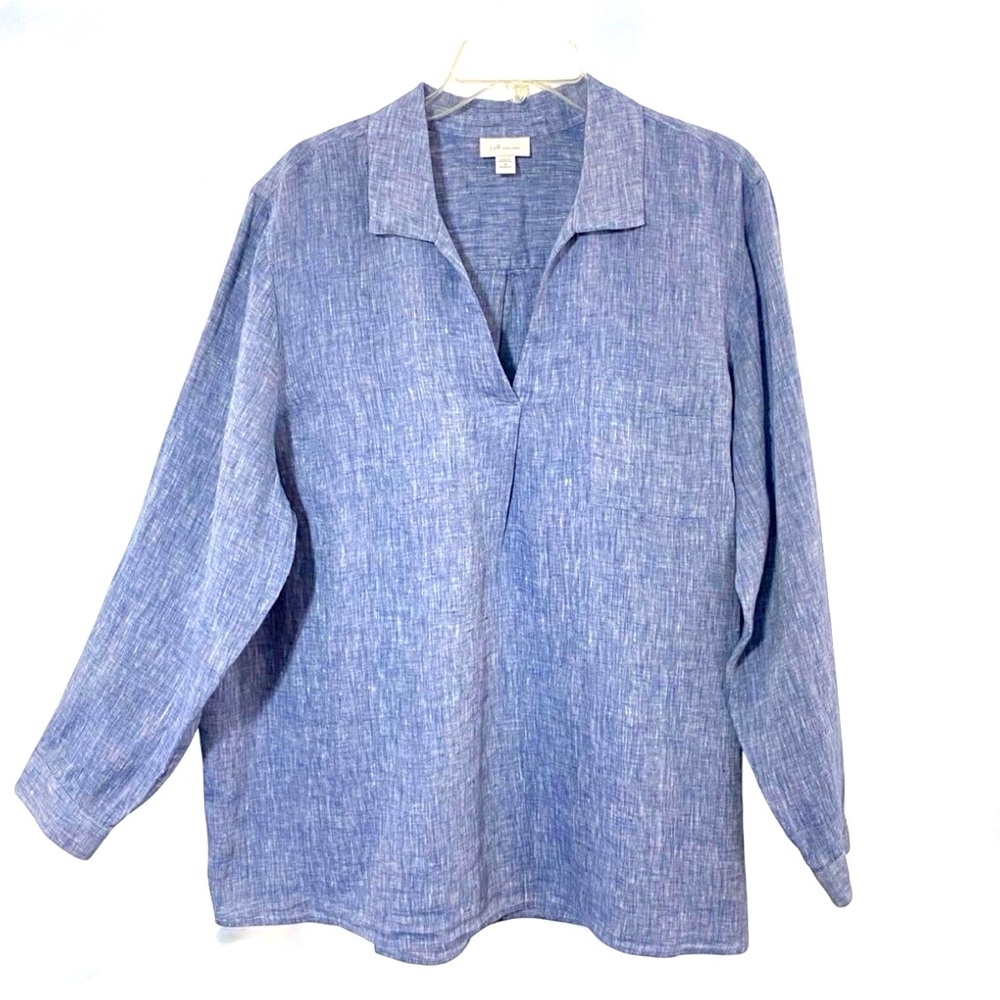 J. Jill Linen Shirt Pop Over Collared Shirt Sz 3X Coastalgrandma Cottagecore